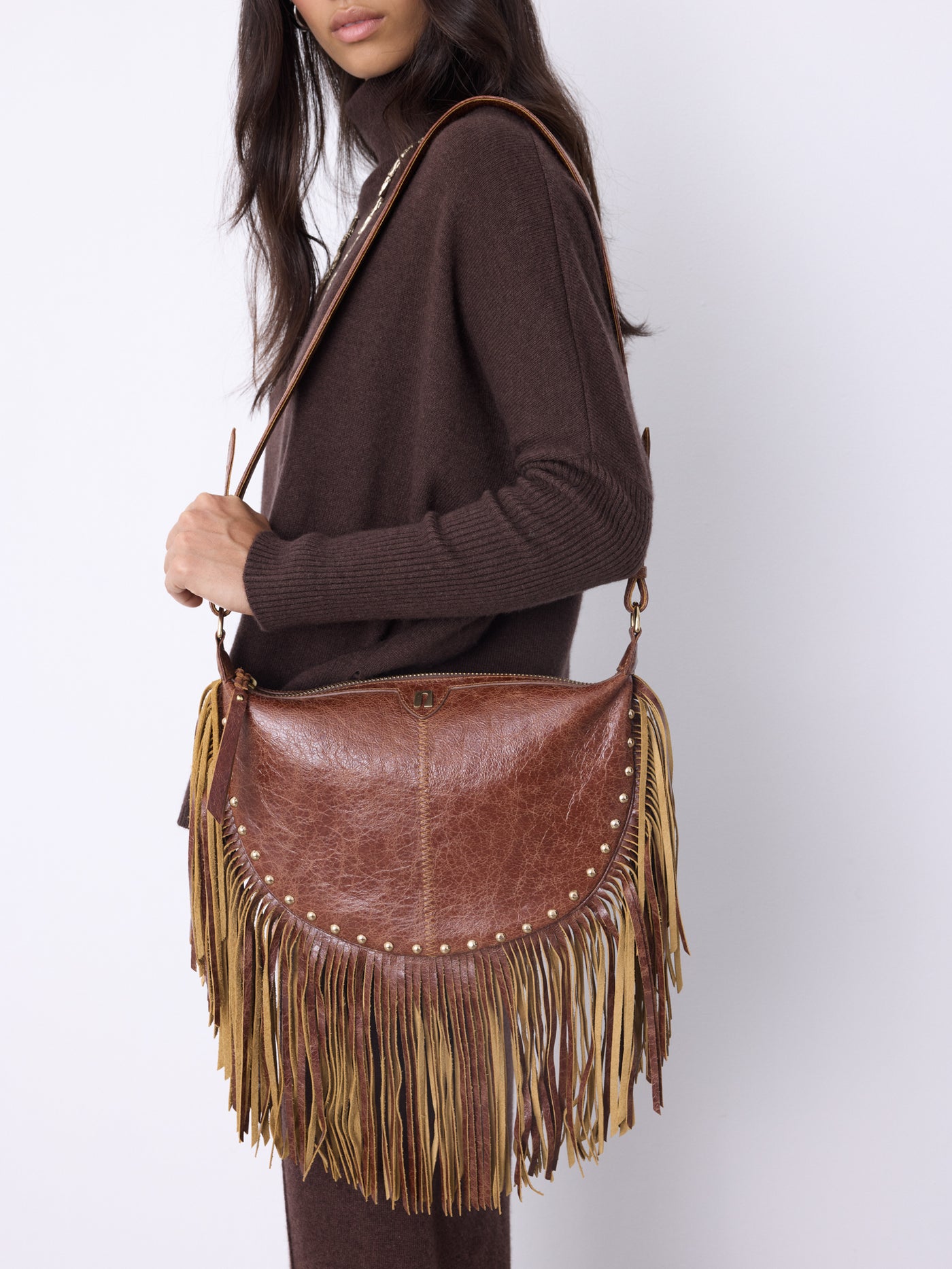 Claris Virot leather fringed bag