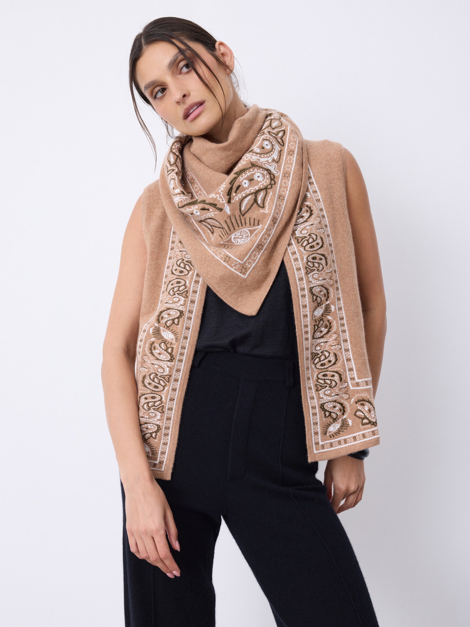 スカーフ WOOL AND CASHMERE SCARF Swarovski Crystal And Cashmere Scarf