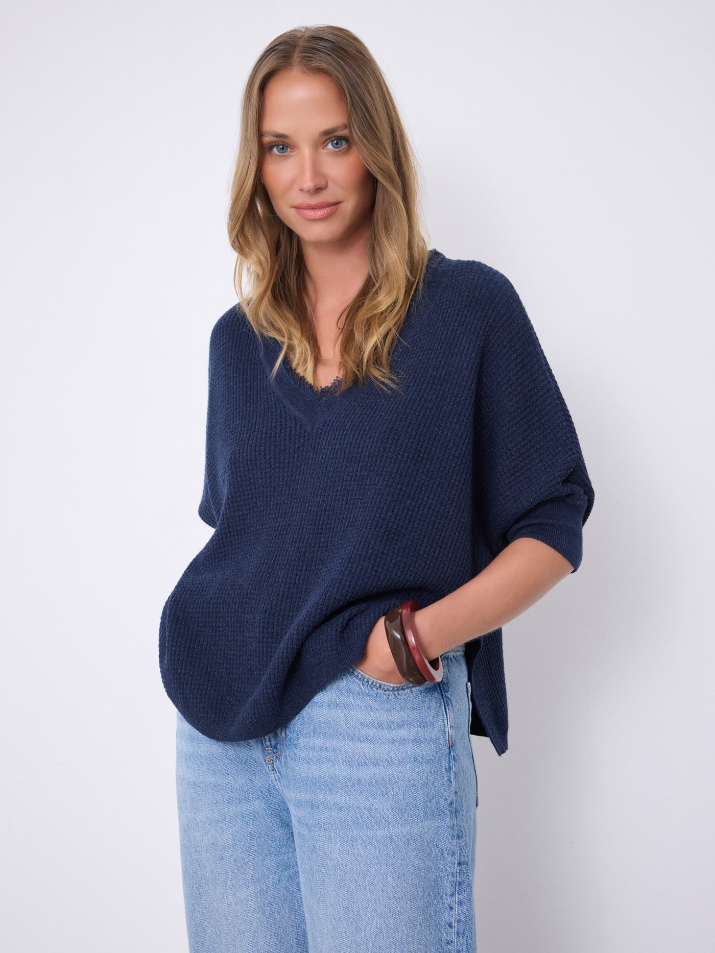 Leah cotton cashmere poncho jumper